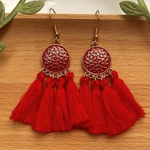 BRAND NEW Bohemian Red Fringe Earrings